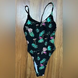 Cupshe Flamingo Tropical Black One Piece Swimsuit